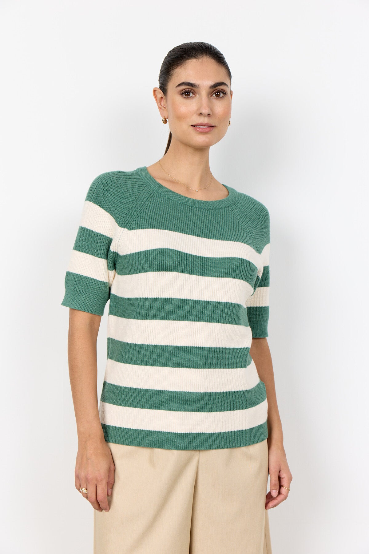 archivio ストライプセーター 38サイズ ホワイト/グリーンホットパンツ SC-KANITA STRIPE 35 Pullover in Green from soyaconcept