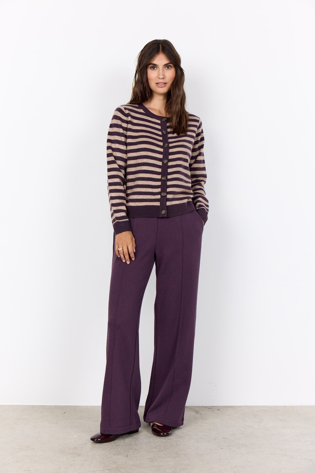 SC-ORLEAN STRIPE 13 Cardigan Purple
