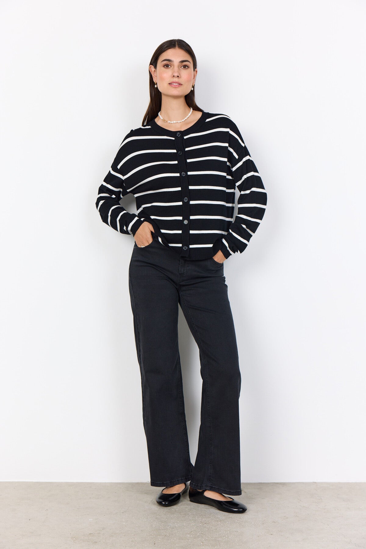 SC-DOLLIE STRIPE 795 Cardigan Black