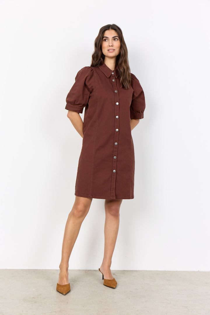 ferry brown basic dress product info and reviews Freshwater Deep V Button Thru Dress in Vintage Blue Stripe