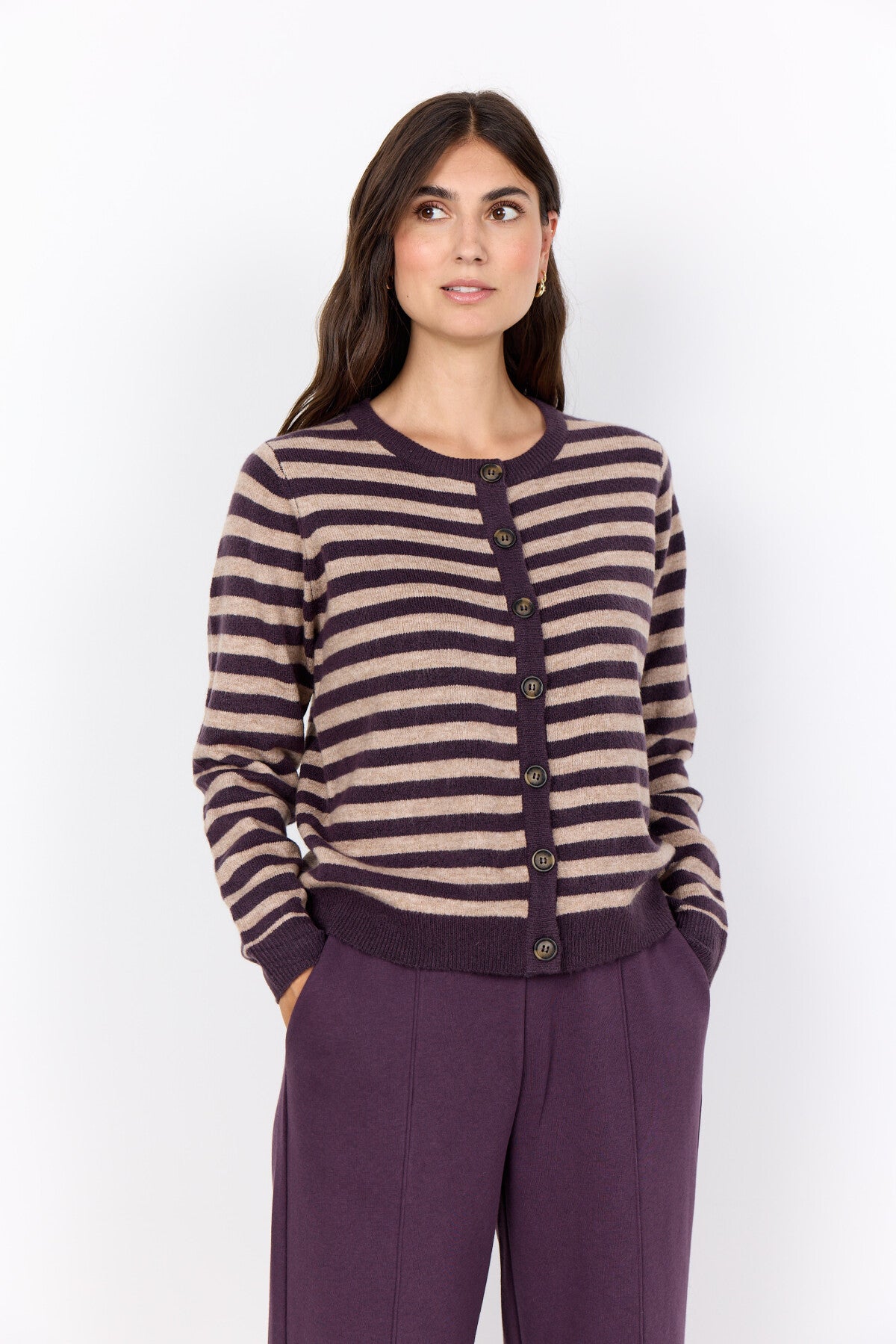 SC-ORLEAN STRIPE 13 Cardigan Purple